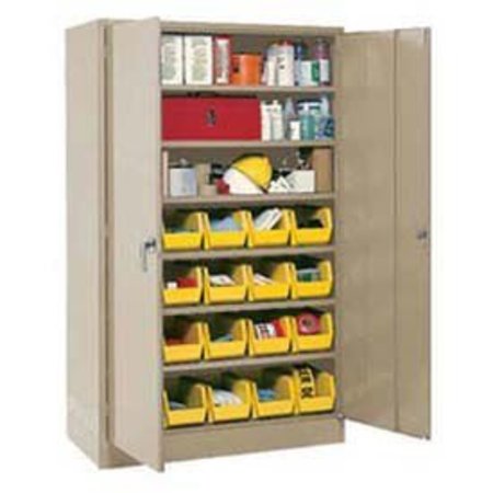 GLOBAL INDUSTRIAL Locking Storage Cabinet With 18 Yellow Removable Bins, 36x18x72 500138